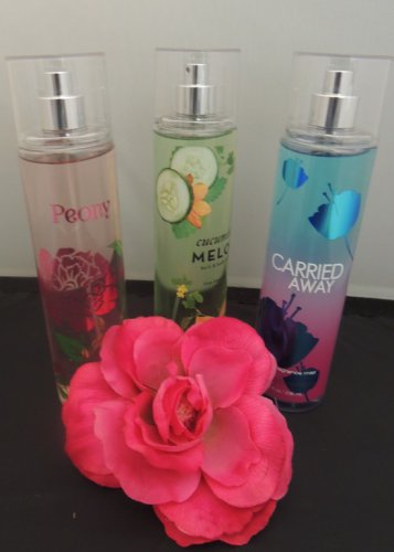 BATH & BODY WORKS MIXED 3 PC CUCUMBER MELON, CARRIED AWAY, & PEONY BODY MIST SET
