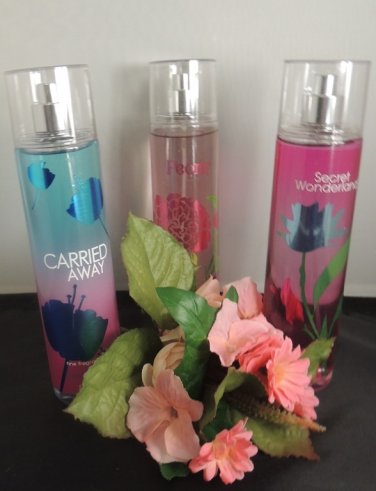 BATH & BODY WORKS MIXED 3 PC SECRET WONDERLAND, CARRIED AWAY, & PEONY BODY MIST SET