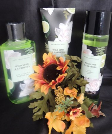 BATH & BODY WORKS WILD LIME GARDENIA 3 PC BATH SET