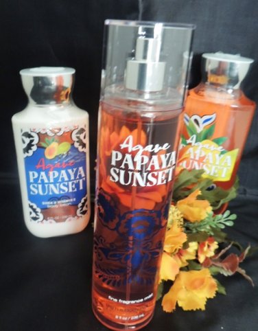BATH & BODY WORKS AGAVE PAPAYA SUNSET 3 PC BATH SET