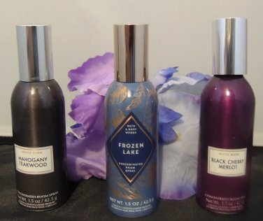BATH & BODY WORKS BLACK CHERRY MERLOT, MAHOGANY TEAKWOOD, FROZEN LAKE 3 PC ROOM SPRAY SET