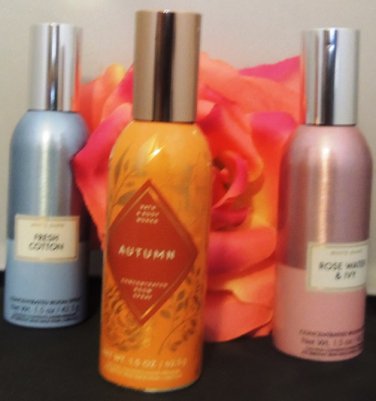 BATH & BODY WORKS 3 PC FRESH COTTON, ROSE WATER IVY, & AUTUMN CONCENTRATED ROOM SPRAY SET