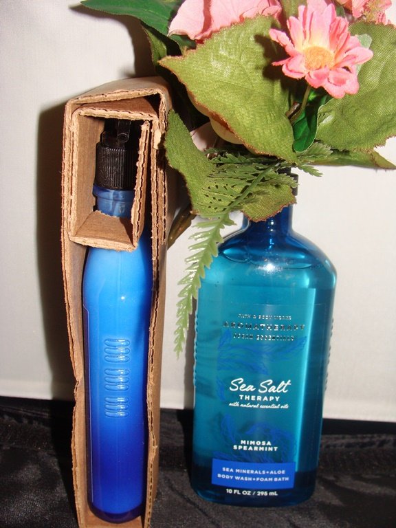BODY WORKS 2 PC AROMA MEDITATIVE OCEAN WAVES SEA SALT MIMOSA SPEARMINT BODY WASH & LOTION BATH SET