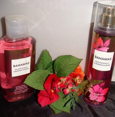 BATH & BODY WORKS BAHAMAS PASSIONFRUIT BANANA FLOWER 2 PC BATH SET