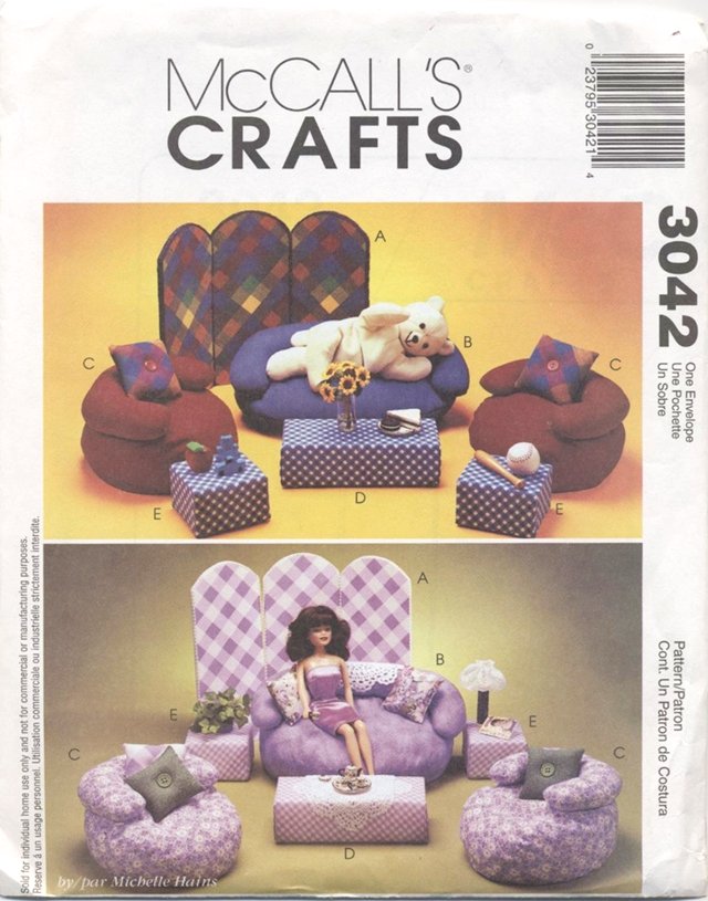 Barbie 11 ½” Fashion doll Bean Bag Furniture, McCall’s Crafts 3042 NEW