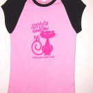 PINK & BLACK CAP SLEEVE RAGLAN KITTY'S CANDY BOX  GRAPHIC T-SHIRT