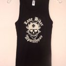 BLACK RIBBED BEATER STYLE GRAPHIC TANK TOP - LONE BIKER