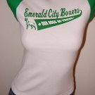 GREEN & WHITE CAP SLEEVE BOXER DOG GRAPHIC JERSEY T-SHIRT - "EMERALD CITY BOXERS"