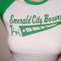 GREEN & WHITE CAP SLEEVE BOXER DOG GRAPHIC JERSEY T-SHIRT - "EMERALD CITY BOXERS"