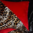Two Leopard and Red Faux Fur Throw Pillow, Pillows NEW