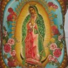 Virgin Guadalupe pillow roses and gold oval New!