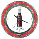 Coca Cola Ice Cold Bottle Neon Clock - 14 inch Diameter