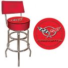 Corvette C5 Padded Bar Stool with Back - Red