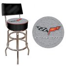 Corvette C6 Padded Bar Stool with Back - Black/Silver