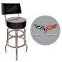 Corvette C6 Padded Bar Stool with Back - Black/Silver