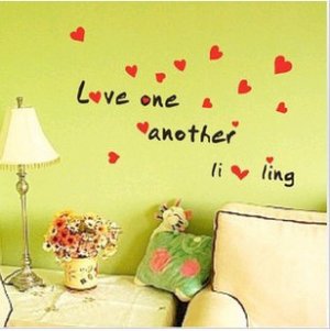 Love Wall Words Quotes Sticker Decals Sayings with red harts