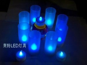 Wholesale 144 blue Flameless Electronic LED Flicker Candle Light with holders