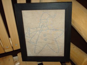 Snowman Star Framed Primitive Stitchery