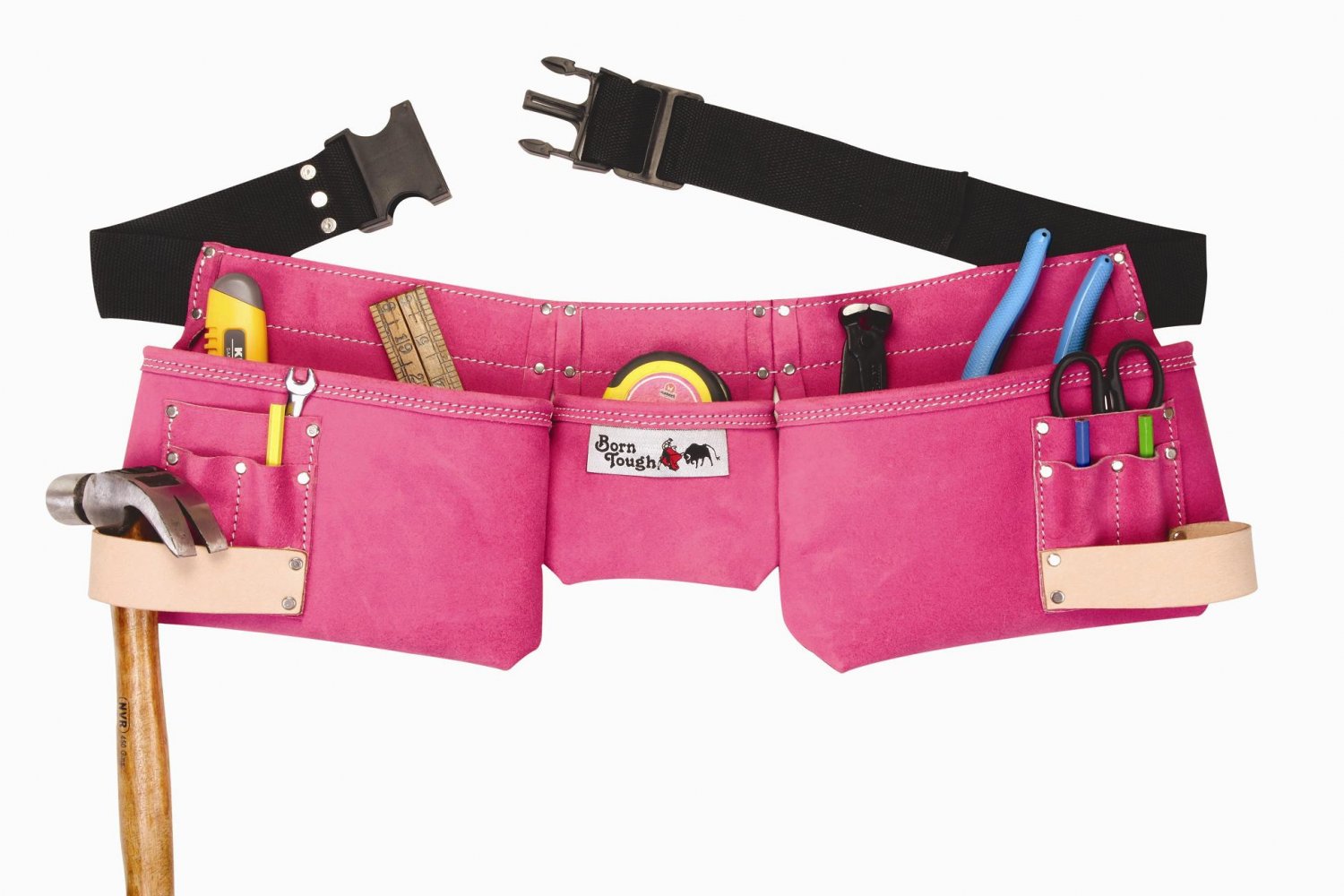 9 Pocket Suede Leather Pink Tool Pouch Bag Belt