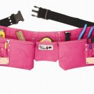 9 Pocket Suede Leather Pink Tool Pouch Bag Belt