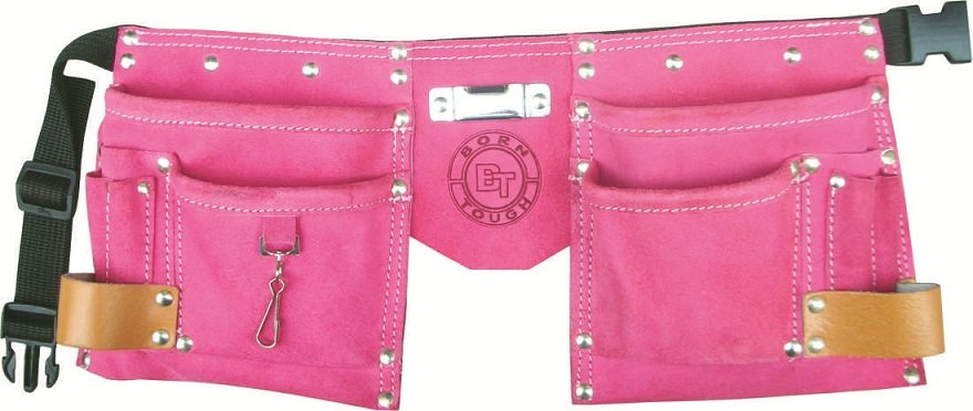 10 Pocket Suede Leather Kids Pink Tool Pouch Bag Belt