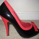 Red and Black Peep toe Pumps