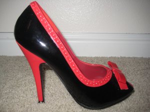 Red and Black Peep toe Pumps