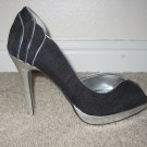 Black  and Silver Peep Toe Pumps