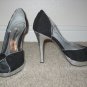 Black  and Silver Peep Toe Pumps