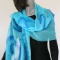 Hand Painted Silk Chiffon Shawl Wrap, Turquoise, Indigo, Lapis Blue, JOSSIANI