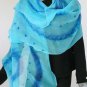 Hand Painted Silk Chiffon Shawl Wrap, Turquoise, Indigo, Lapis Blue, JOSSIANI