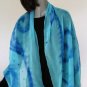 Hand Painted Silk Chiffon Shawl Wrap, Turquoise, Indigo, Lapis Blue, JOSSIANI