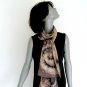 Long Hand Painted Pure Silk Scarf, Camel,  Brown Chocolate,JOSSIANI