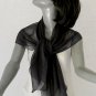 Evening Black Wrap, Formal Shawl, Sheer Black Scarf,, 100% Silk, Petite Small Medium, 20" x 64".