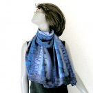 Large Blue Scarf, Hand Painted Silk Small Shawl, Blues Greys Black, Unique by JOSSIANI