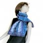 Large Blue Scarf, Hand Painted Silk Small Shawl, Blues Greys Black, Unique by JOSSIANI