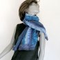 Large Blue Scarf, Hand Painted Silk Small Shawl, Blues Greys Black, Unique by JOSSIANI