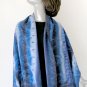 Large Blue Scarf, Hand Painted Silk Small Shawl, Blues Greys Black, Unique by JOSSIANI
