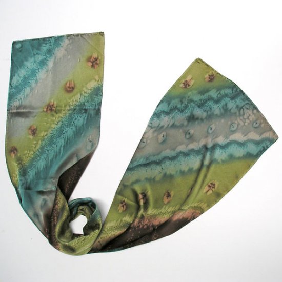 Cedar Bronze Chartreuse Scarf, Silk Charmeuse Unique OOAK by JOSSIANI