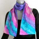 Hand Painted Silk Scarf Purple Pink Teal, Unique JOSSIANI silk creation