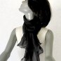 Black Silk Scarf Shoulder Wrap Pure Natural Silk Chiffon, Artisan Handmade, Artinsilk.