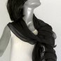 Black Silk Scarf Shoulder Wrap Pure Natural Silk Chiffon, Artisan Handmade, Artinsilk.