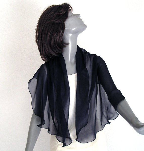Navy Blue Silk Shawl Wrap, Pure Natural Chiffon, 20