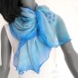 Hand Painted Silk Chiffon Scarf Light Blue with Cobalt Sapphire Accents, One of a Kind by Jossiani.