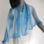 Hand Painted Silk Chiffon Scarf Light Blue with Cobalt Sapphire Accents, One of a Kind by Jossiani.