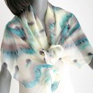 Champagne Unique Scarf, Pale yellow Hand Painted Silk Chiffon, JOSSIANI.
