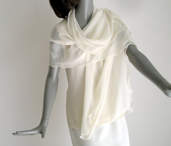 Ivory Silk Chiffon Wide Shawl Bridal Wrap, Formal Evening Stole 70 ...