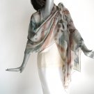 Hand Painted Silk Chiffon Shawl, Muted Sage and Earth Tones, One of a kind by  JOSSIANI.