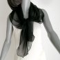 Black Silk Scarf Shoulder Wrap Pure Natural Silk Chiffon, Artisan Handmade, Artinsilk.