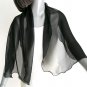 Black Silk Scarf Shoulder Wrap Pure Natural Silk Chiffon, Artisan Handmade, Artinsilk.